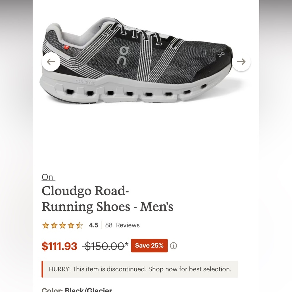 ON cloudGO cloud tec run. black and gray.